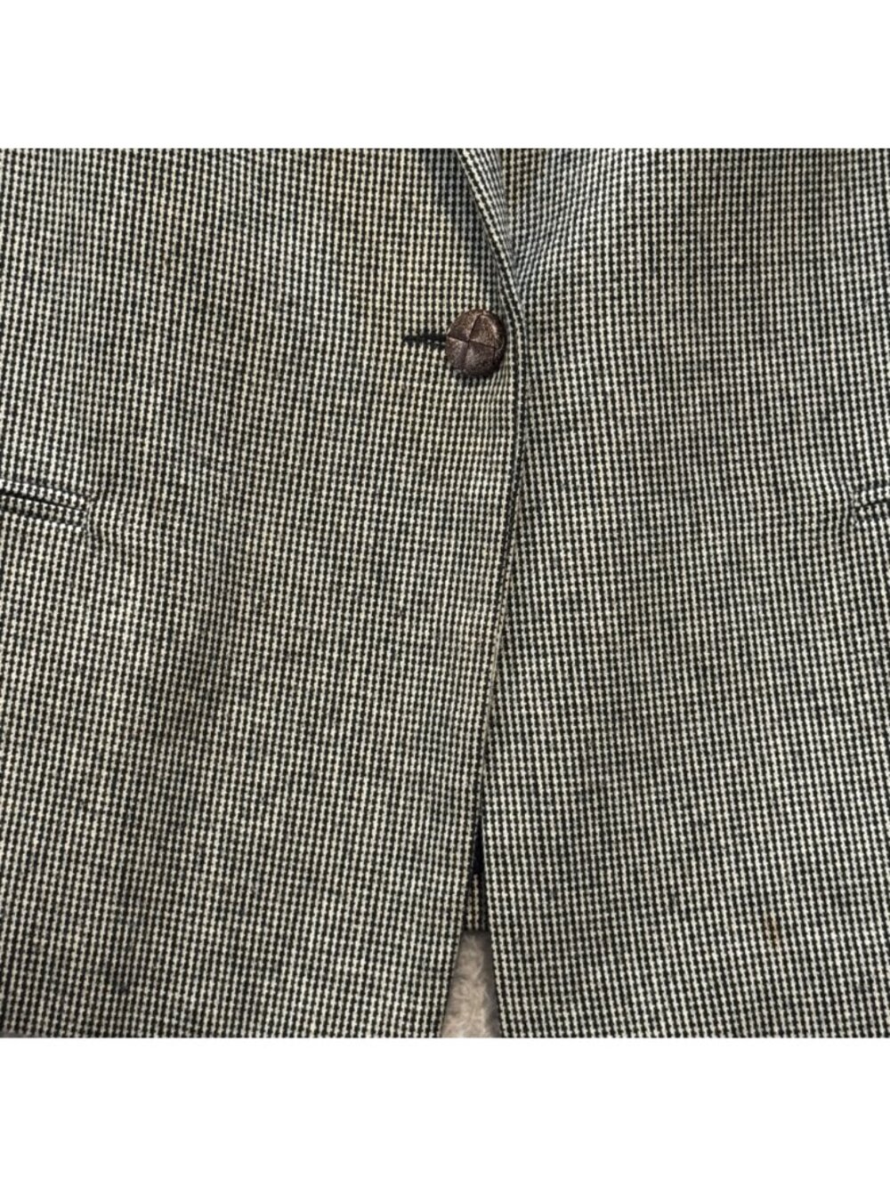 Vintage 1980s Houndstooth Wool Blazer Size 10P Velvet Collar Black White Regency - Picture 5 of 8